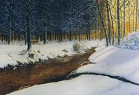 Der Rotbach im Winter mit Hochwild, &Ouml;l auf Leinwand, 40 x 60 cm